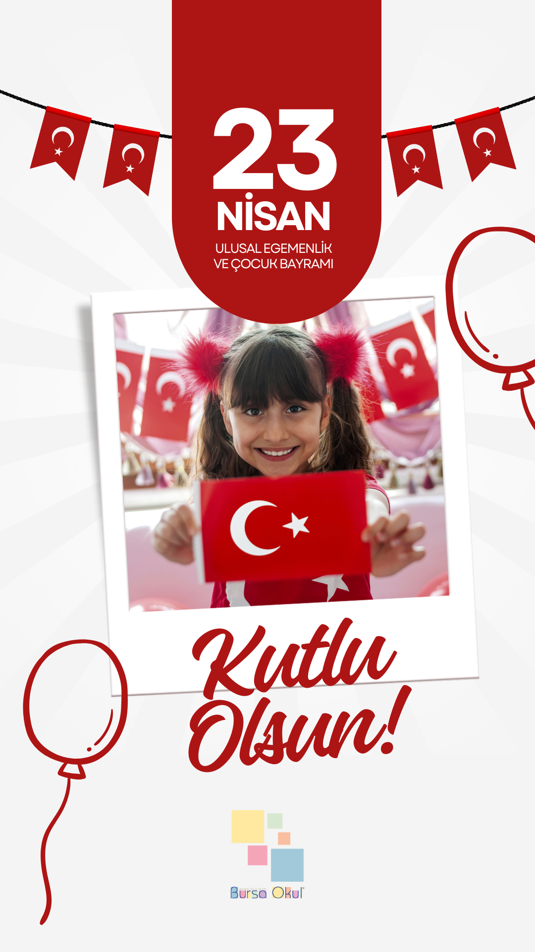 Kırmızı ve Beyaz Modern 23 Nisan Çocuk Bayramı Mobil Video